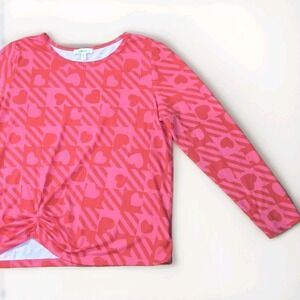 Como Blu Womens Red‎ Pink Hearts Blouse Women's Sz L Feminine Coquette Cozy
